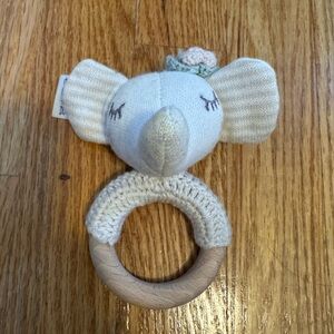Elegant baby cotton and wood rattle
